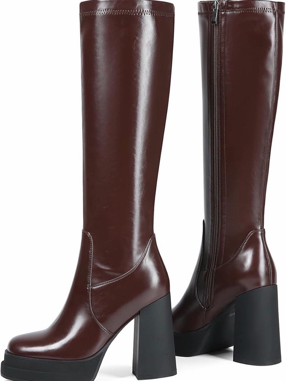 Women's Tall Platform Block Heel Over-the-Knee Boots - Dark Brown. NEVER WORN.